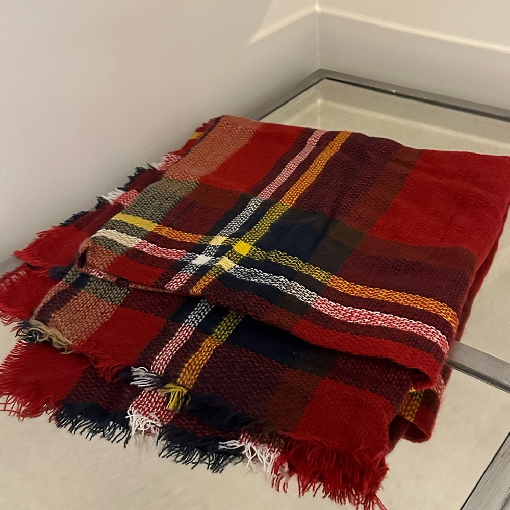Plaid Red and Navy Scarf